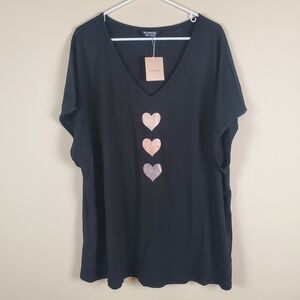 Bloomchic Black Heart Print Stretchy Dolman Sleeve Tshirt Size 3X 22/24
